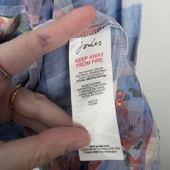 Joules Blue 100% Linen Gingham Floral Long Sleeve Button Up Shirt Size 8 - Picture 4 of 8
